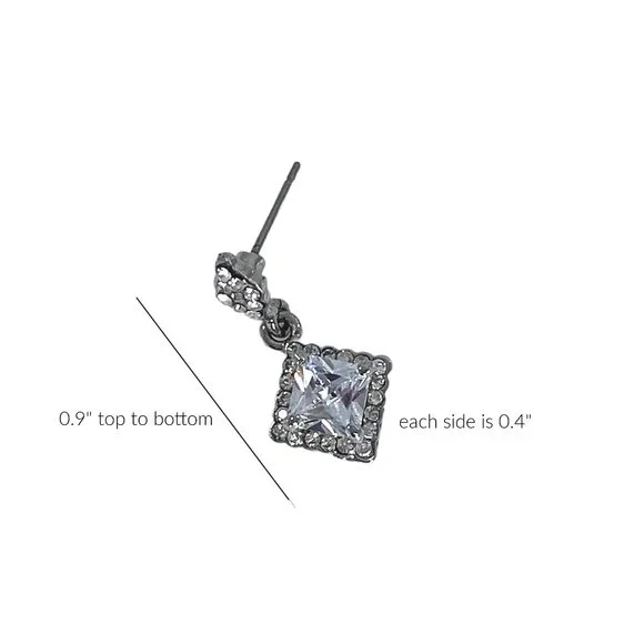 Cubic Zirconia Earrings Drop Stud - Picture 2 of 4